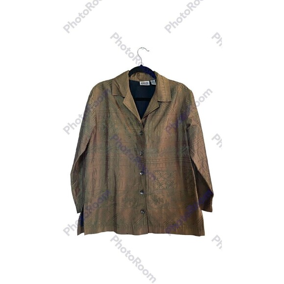 Chico's Jackets & Blazers - Chico’s women's sz 1 (M/8) brown embroidered 100% silk long sleeve bolero jacket